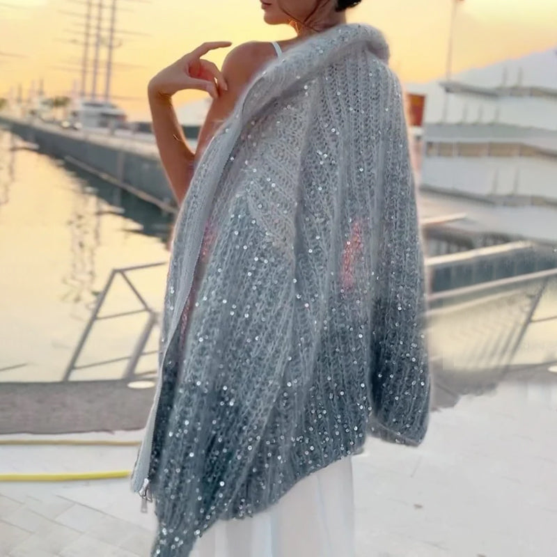 Knitted sweater jacket with solid sequins
